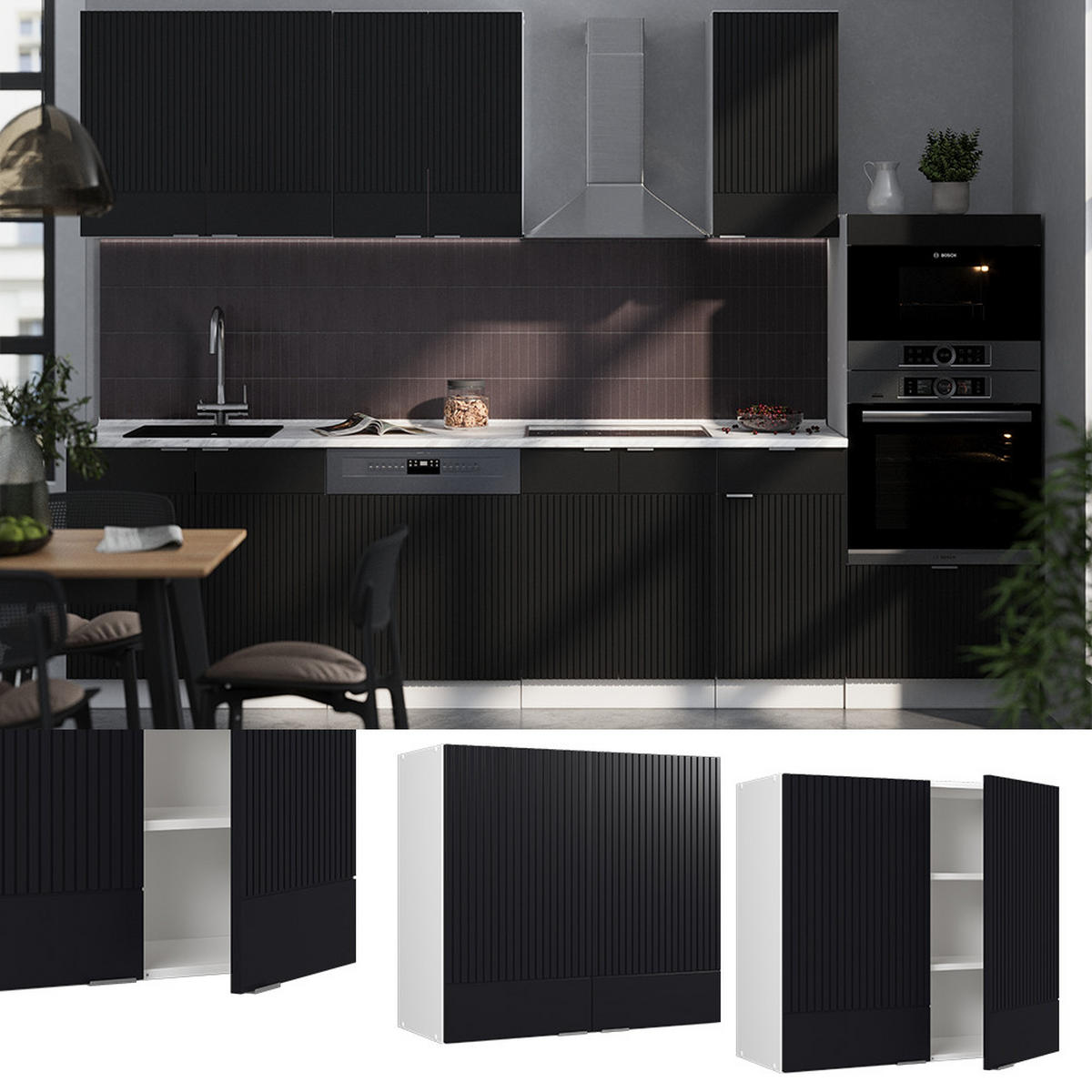 HÄNGESCHRANK Fame-Line Schwarz gestreift 80 cm - Schwarz/Weiß, Holzwerkstoff (80/72/34.1cm) - Vicco