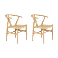 STUHL 2er-Set - Teakholz & Strohgeflecht - Naturfarben - POGIANA - Naturfarben, Holz (53/77/63cm) - Vente-Unique