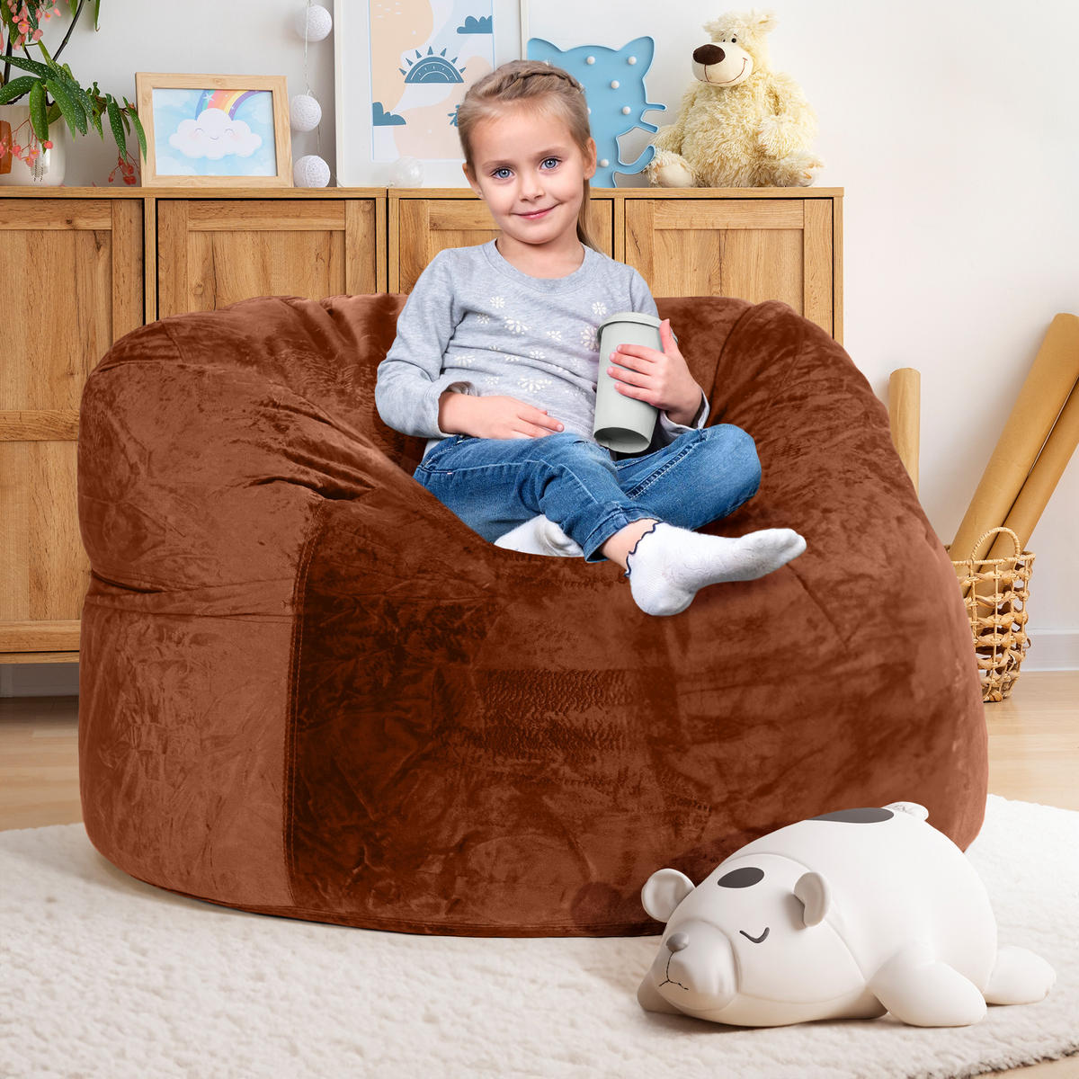 RIESEN-SITZSACK XXL JUMBO Velours 3ft - Braun, Textil (105/65/105cm) - Green Bean