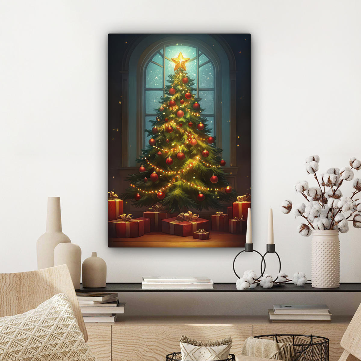LEINWANDBILD Weihnachtsbaum - Geschenk - Winter 40x60 cm - Grün, Textil (40/60cm) - MuchoWow