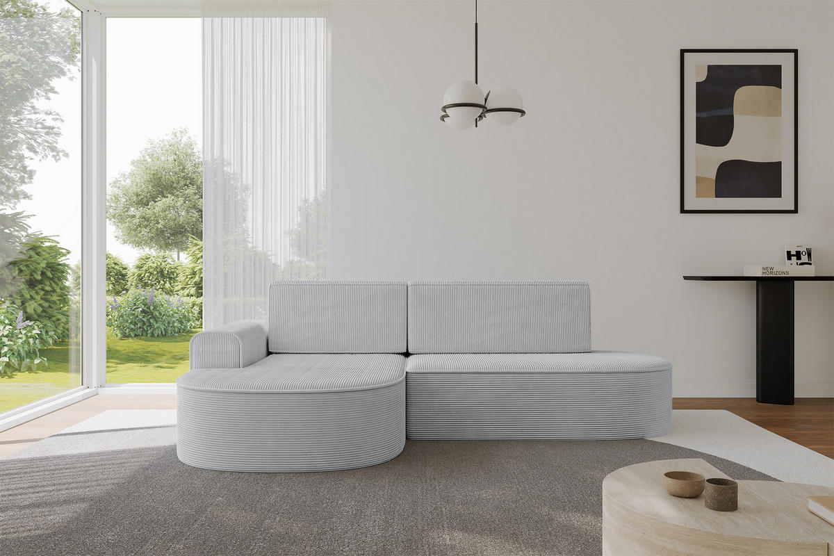 ECKSOFA mit Schlaffunktion und Bettkasten Ottomane Links MARI-L1-S - 283x167x85 cm Grau Cord - Graphitfarben/Schwarz, Holzwerkstoff/Kunststoff (283/167cm) - ALTDECOR