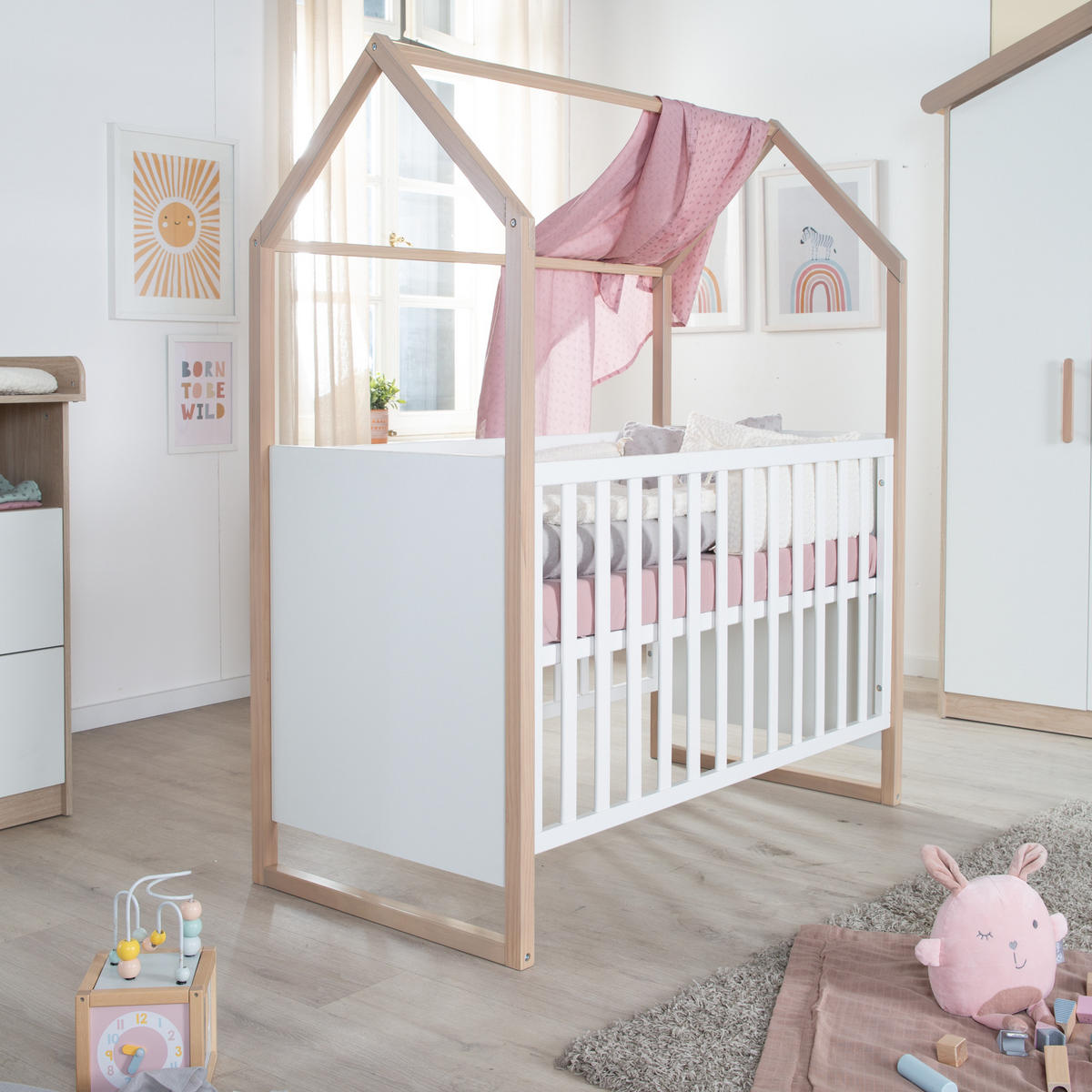 BABYZIMMER SET Cabane 3-teilig - Eichefarben/Weiß, Holz/Holzwerkstoff (96/190/50cm) - Roba