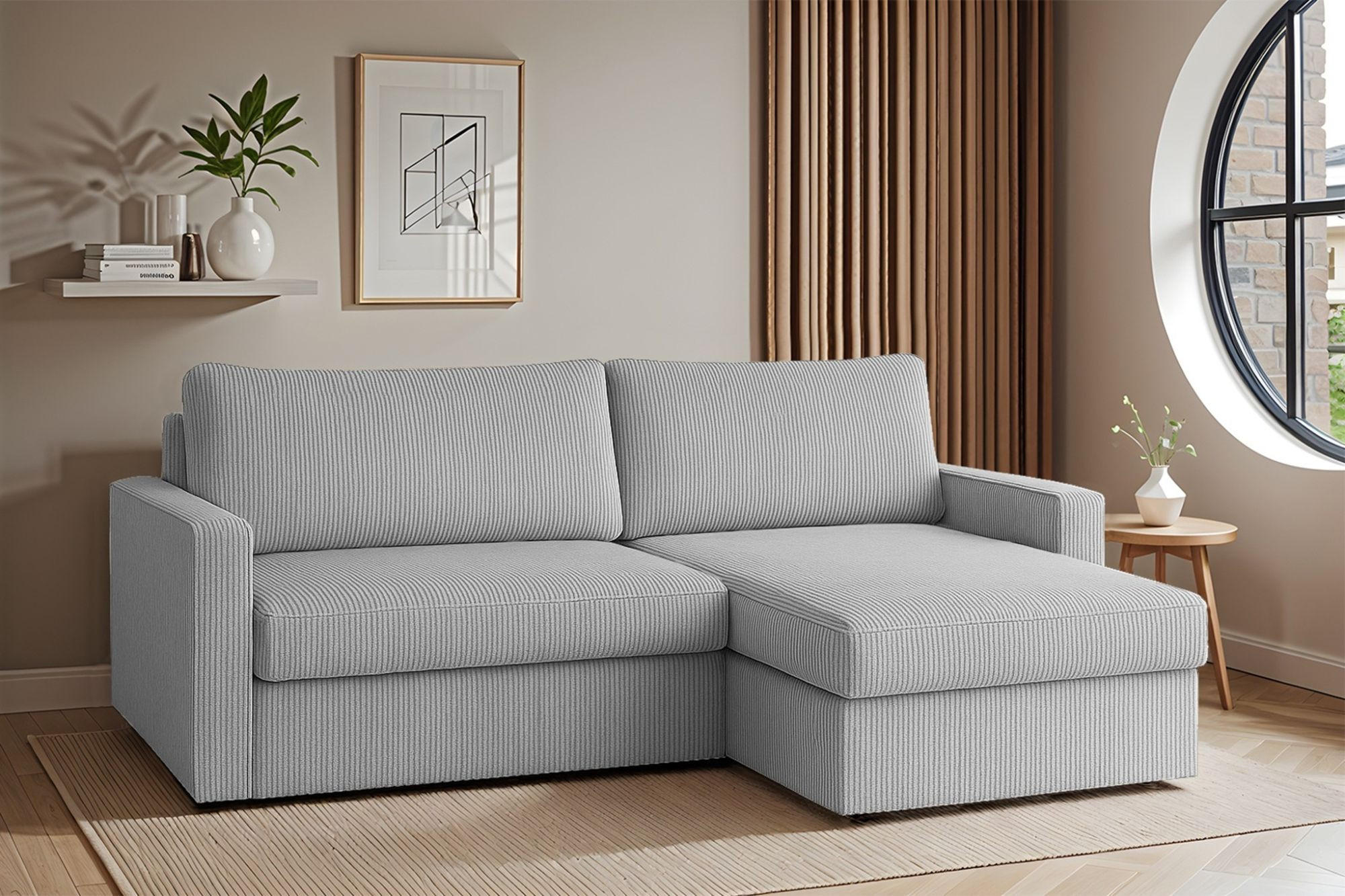 ECKSOFA Bendik In Poso - Hellgrau, Holzwerkstoff/Textil (224/140cm) - Fun Möbel