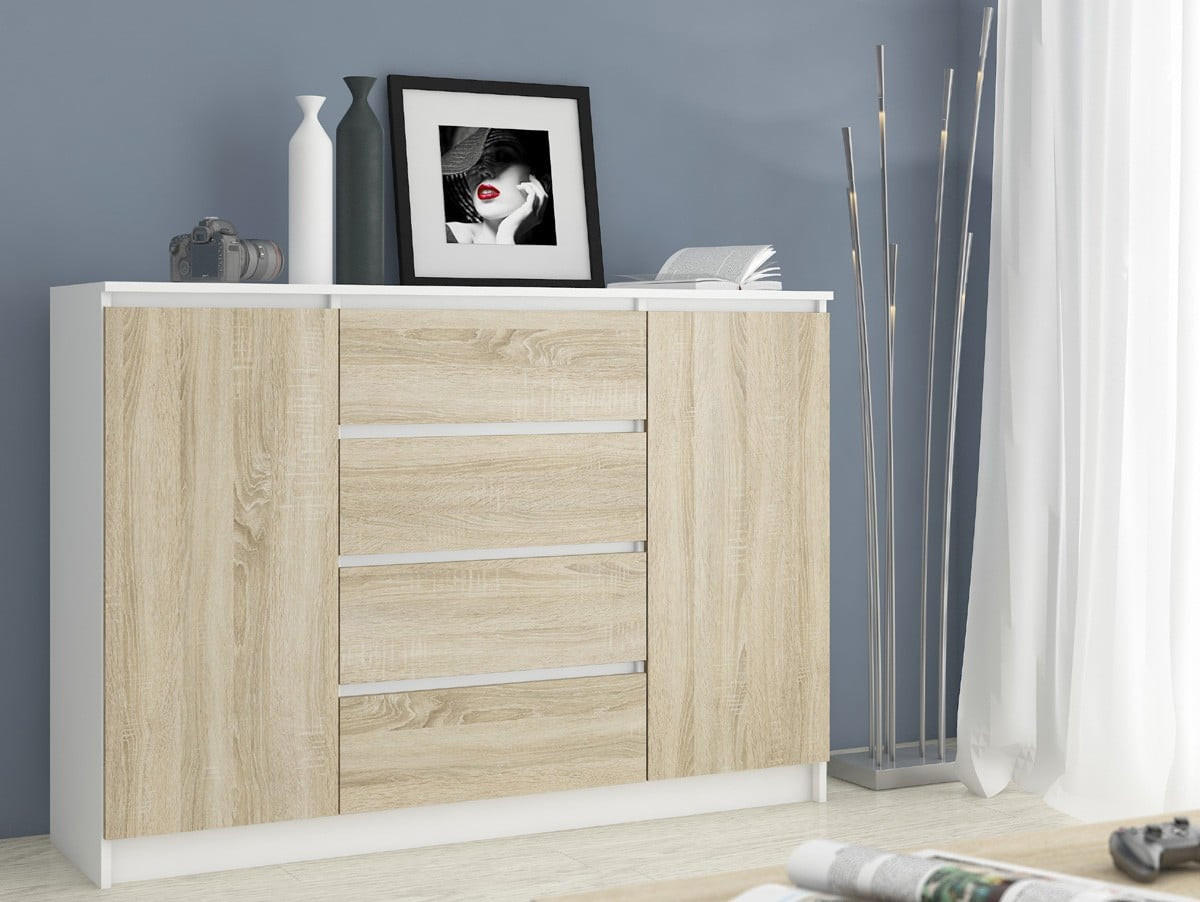 KOMMODE Weiß, Eiche Sonoma 99/138/40 - Weiß, Holzwerkstoff (138/99/40cm) - RAUMHIRSCH FURNITURE