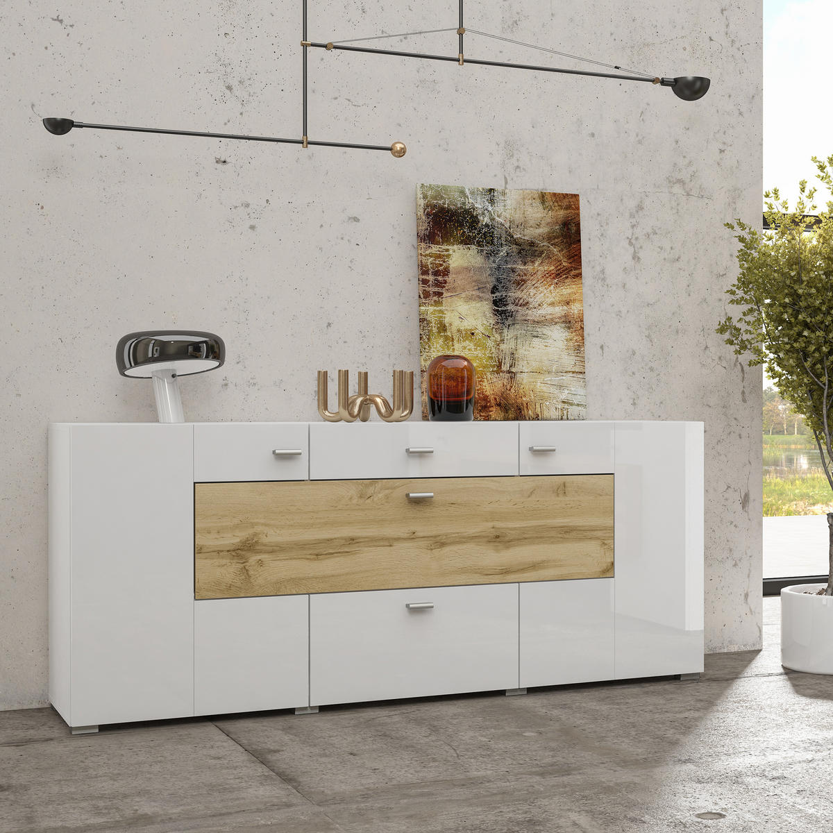 SIDEBOARD CORRADO 165/71/39 cm mit 2 Schubladen und 2 Türen Weiß - Weiß, Holzwerkstoff (165/71/39cm) - MASSENO