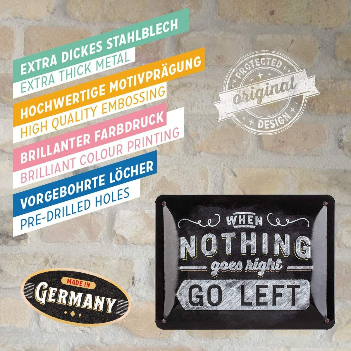 BLECHSCHILD 15/20 cm Word Up Go Left - Multicolor, Metall (20/15/0.5cm) - Nostalgic-Art