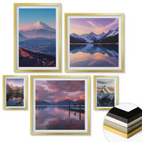 WANDBILDER 5er Set - 50x50 cm & 20x30 cm & 40x60 cm Goldrahmen - Nachtstadt mit Neonlichtern - Goldfarben, Kunststoff (40/60cm) - ArtPrintCave