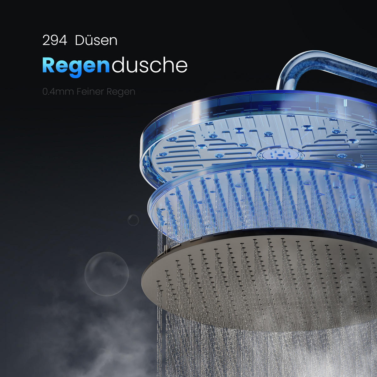 ÜBERKOPFBRAUSESET mit Thermostat Drei Wasserauslassmethoden Chrom - Chromfarben, Metall (13.5/106/44.6cm) - EMKE