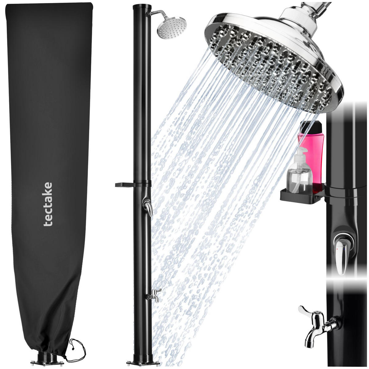 SOLARDUSCHE Tinto, extra Wasserhahn, inklusive Schutzhülle, schwarz - Schwarz, Kunststoff (15.5/221/42.5cm) - tectake