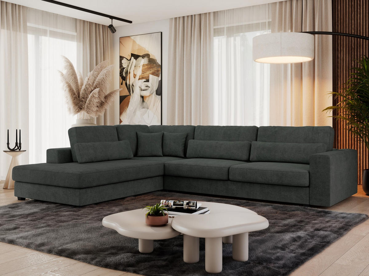 ECKSOFA Savona Dunkelgrau Strukture - links - Dunkelgrau/Schwarz, Kunststoff/Textil (316/249cm) - MKS