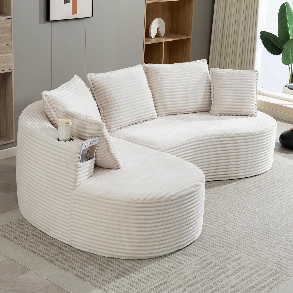 ECKSOFA 250/152/82 cm Beige mit Becherhalter und Stautasche - Beige, Textil (250/152cm) - Oxeza