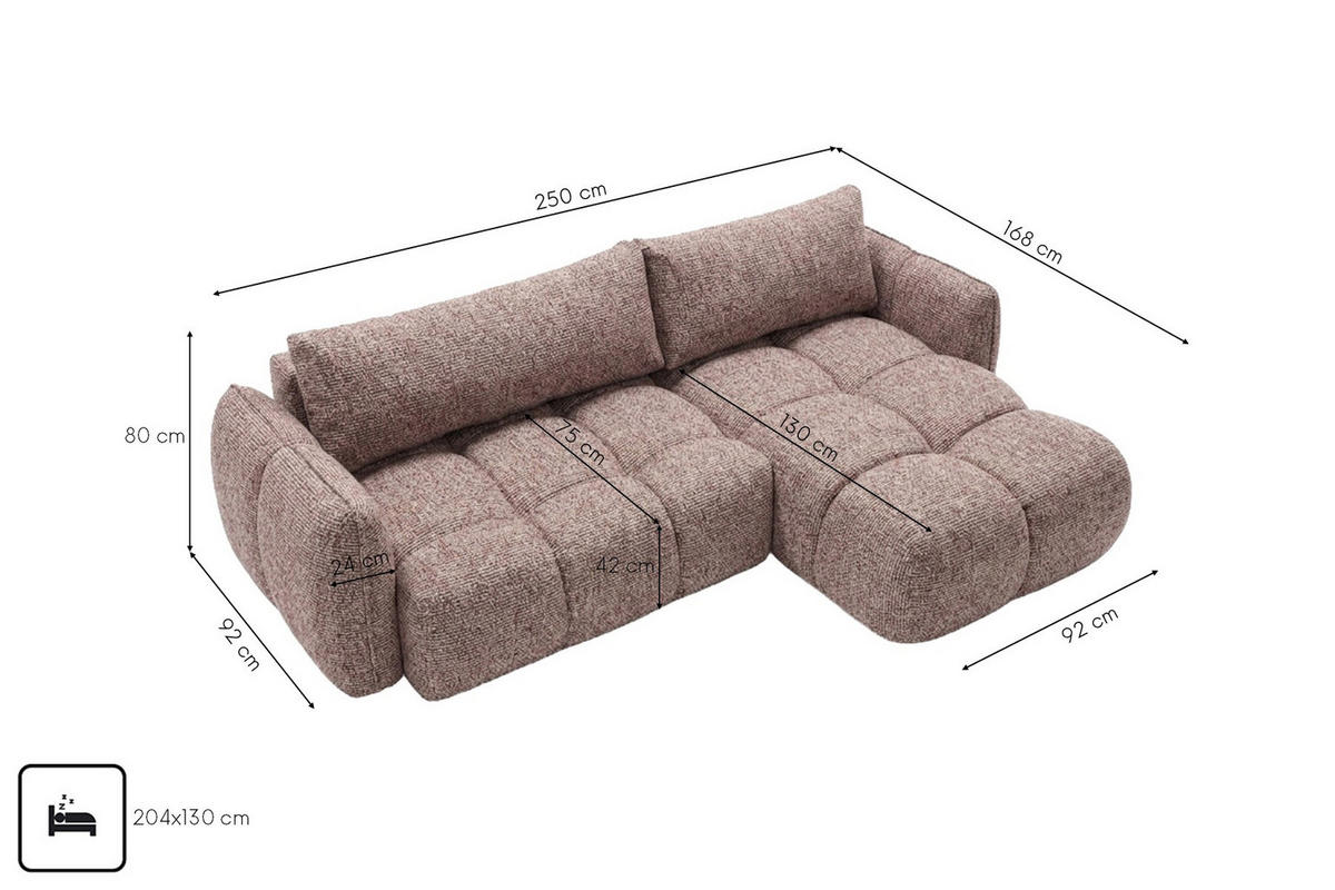 ROHOVÁ SEDAČKA ve tvaru L s funkcí spaní, žinylková tkanina Puente, Purpurová, Pravá strana, BELVEDER L - fialová, dřevo (250/168cm) - Kaiser Möbel