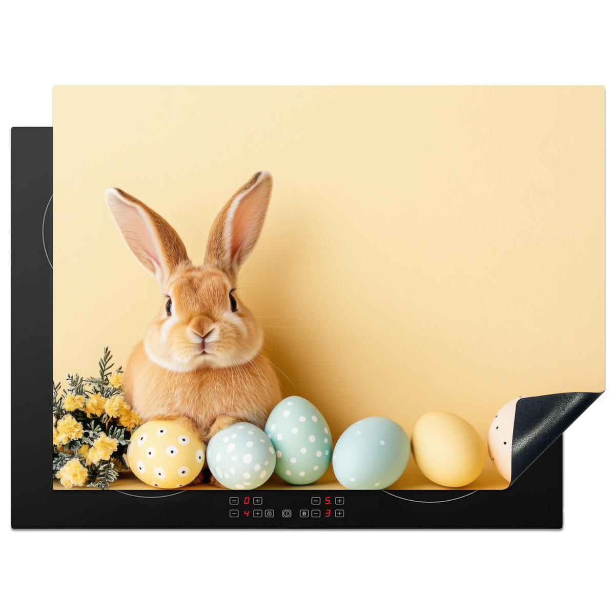HERDABDECKPLATTE Eier - Kaninchen - Pastellfarbtöne Herdabdeckung Induktionsfeld 70x52 cm - Hellgelb, Kunststoff (70/52/0.2cm) - MuchoWow