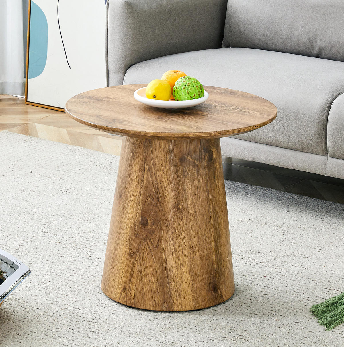 ODKLÁDACÍ stolek z MDF, průměr 50 cm dřevěná barva - přírodní, kompozitní dřevo (50/50/48cm) - BEAOK
