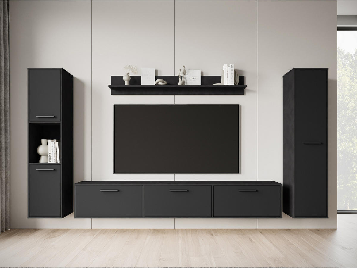 WOHNWAND Bogota XL - Schwarz, Holzwerkstoff/Kunststoff (180/30/31cm) - MIRJAN24