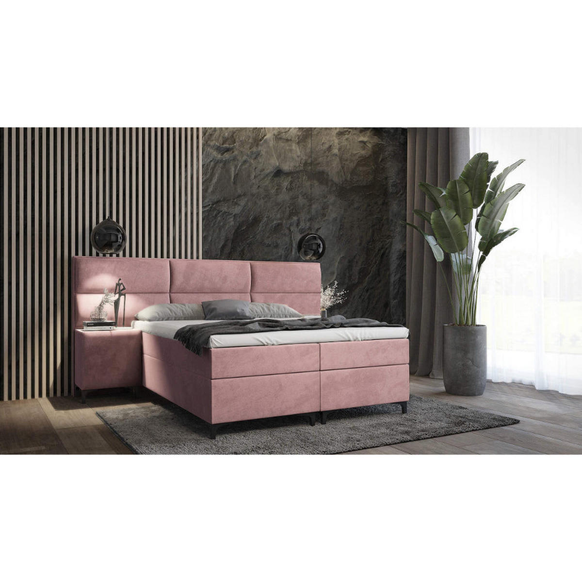 BOXBETT Sapri mit Bettkasten und 2x Nachtisch mit Lieferung - Rosa, Holz/Holzwerkstoff (180/200cm) - Best For Home