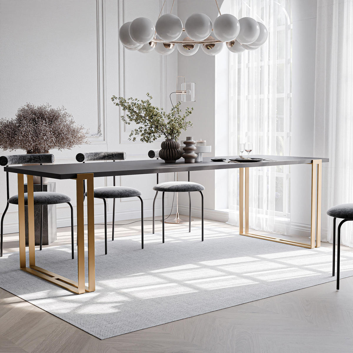 TISCH ausziehbar aus MDF, Schwarz - Goldfarben/Schwarz, Holzwerkstoff (160/80/76cm) - Idohome