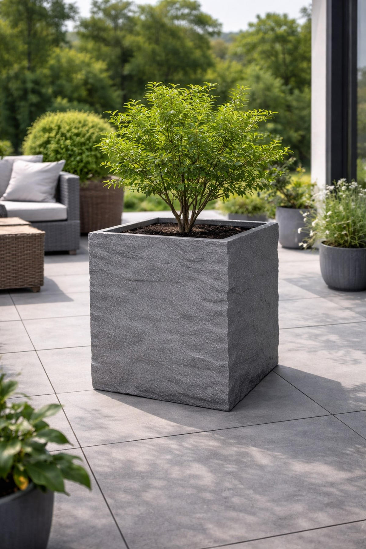 PFLANZKASTEN The Rock 45x42 cm, Steinoptik Grau, Fiberstone - Anthrazit, Kunststoff (45/42/45cm) - dasmöbelwerk