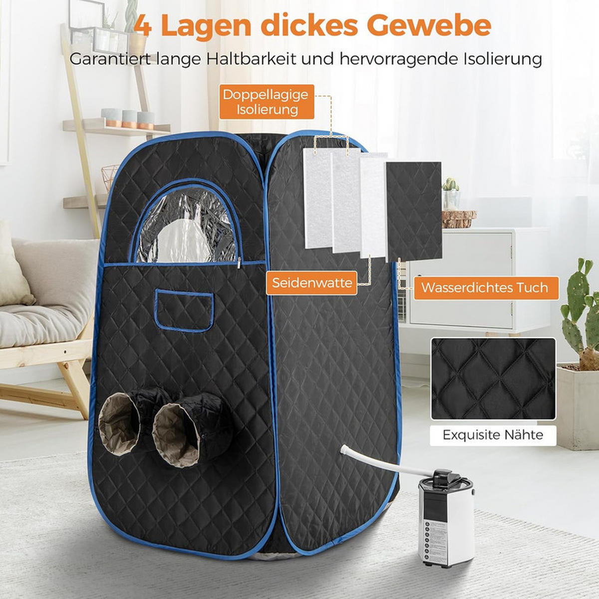 DAMPFSAUNA Tragbare schwarz - Schwarz, Textil (89/149/89cm) - COSTWAY