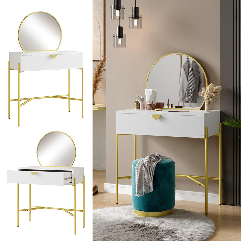 FRISIERTISCH MIT SPIEGEL Melissa Weiß 84.4 cm mit Schublade - Goldfarben/Weiß, Holzwerkstoff (84.4/130/40cm) - Vicco