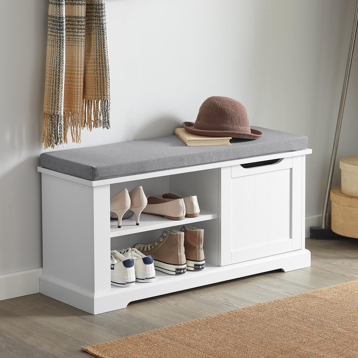 SCHUHBANK Weiß - Weiß, Holzwerkstoff (90/45/30cm) - SoBuy