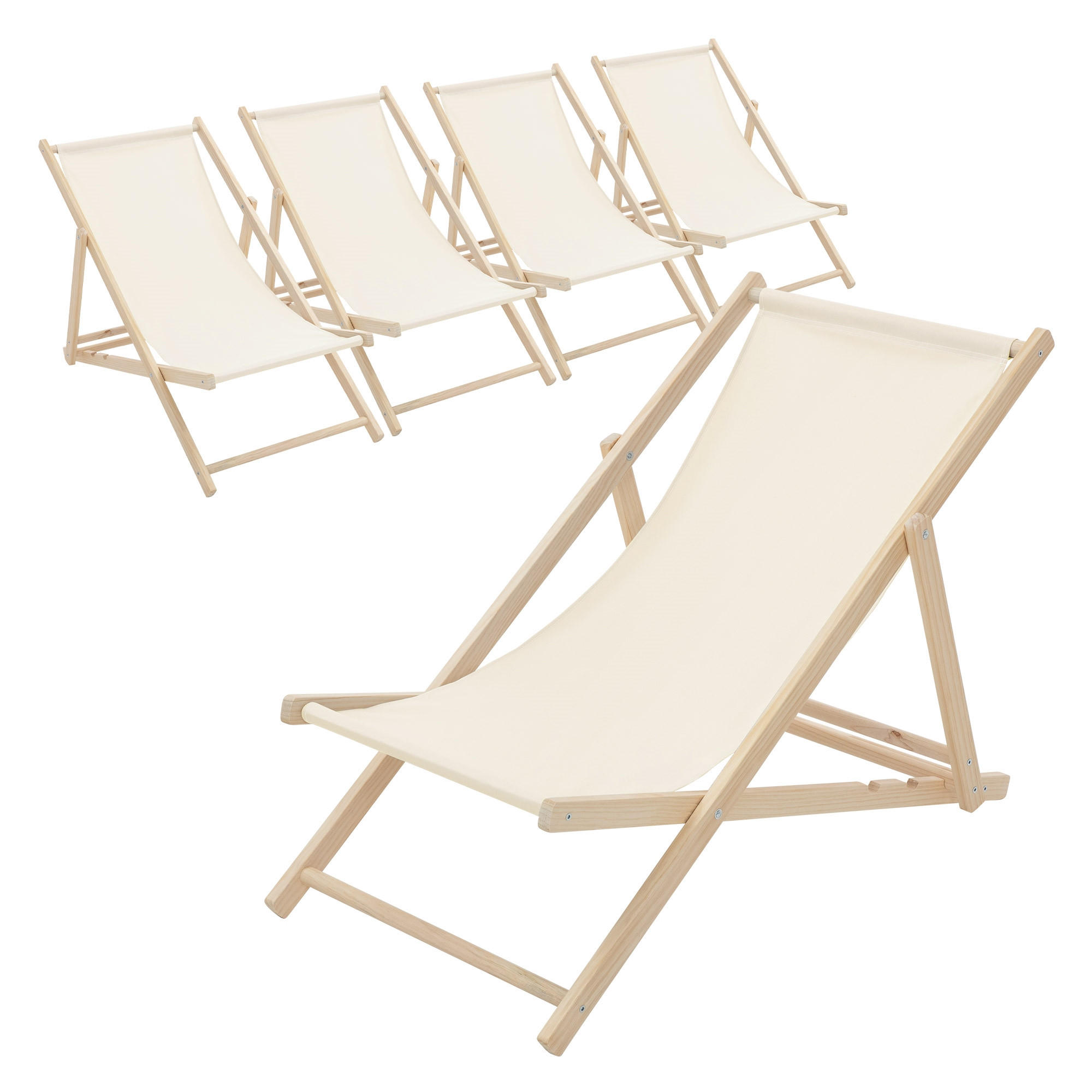 LIEGESTUHL 5er Set Beige - Beige, Holz (57.5/83/100cm) - ECD-Germany