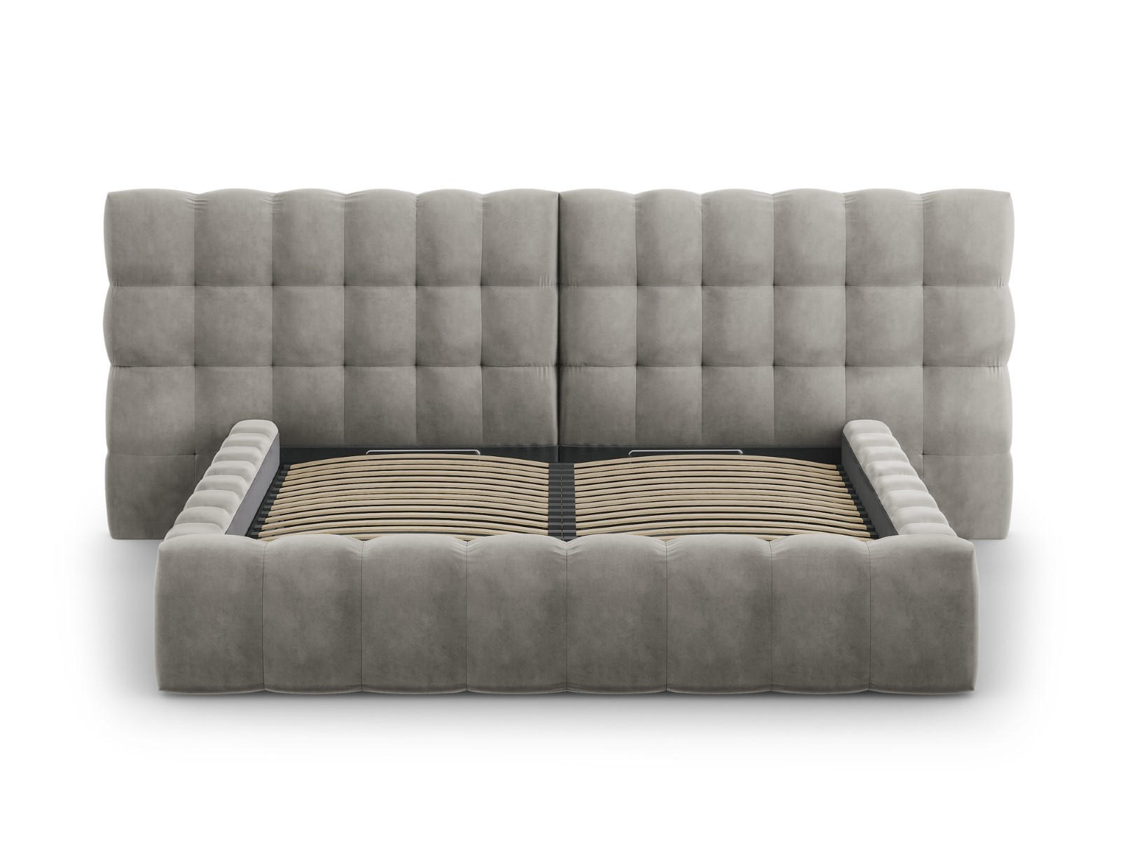 BETT mit Bettkasten und Doppelkopfteil Mamaia aus Samt hellgrau 180x200cm - Hellgrau, Textil (180/200cm) - Micadoni