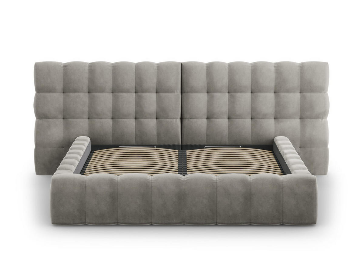 BETT mit Bettkasten und Doppelkopfteil Mamaia aus Samt hellgrau 180x200cm - Hellgrau, Textil (180/200cm) - Micadoni