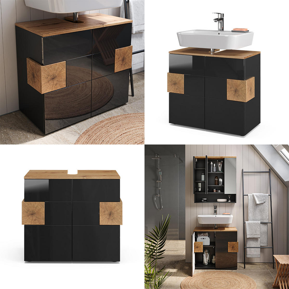 WASCHBECKENUNTERSCHRANK Eden Anthrazit 73.1 x 64 cm - Anthrazit/Eiche Artisan, Holzwerkstoff (73.1/64/37cm) - Vicco