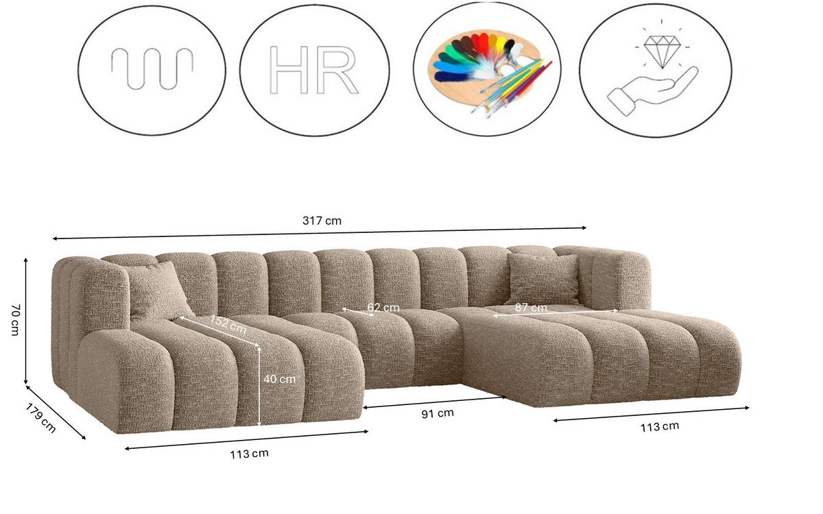 ECKSOFA U-form Grand modular stoff Haga Beige - Beige, Holz (317/179cm) - Kaiser Möbel