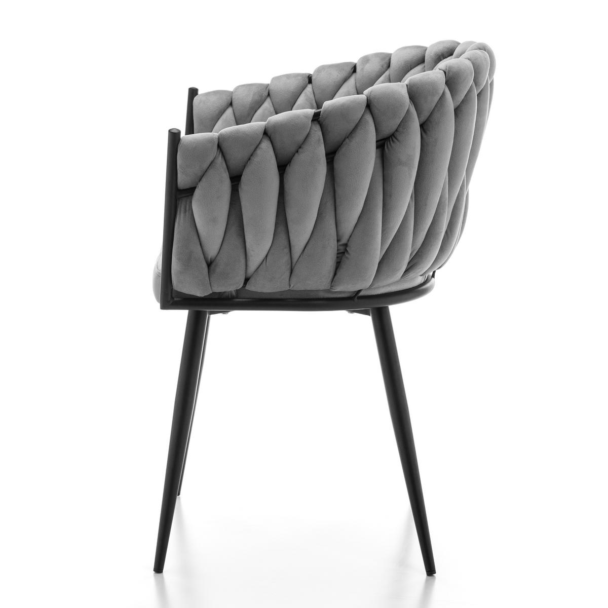 STUHL LATINA gepolstert mit Steppung - hellgrau - Samt Velours - Hellgrau/Schwarz, Textil/Metall (60/83/55cm) - NEW HOME