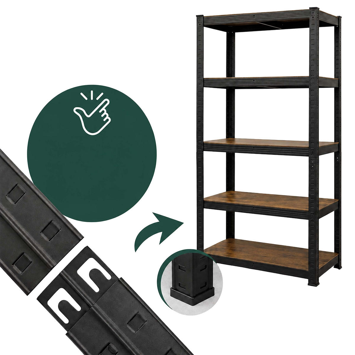 RAFT Negru Maro 5-polițe - negru, material plastic/compozit lemnos (80/200/60cm) - Relaxdays