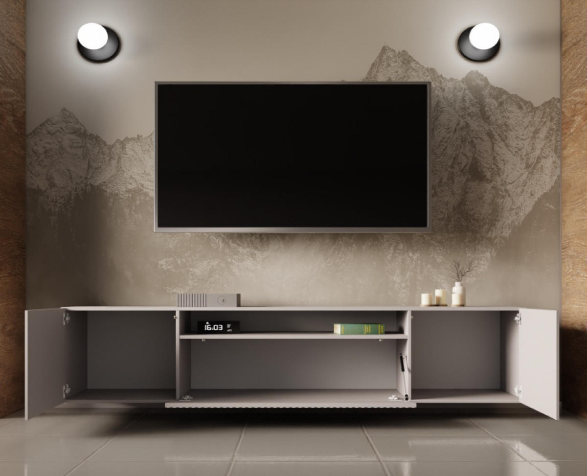 TV-SCHRANK Kaschmir NOELI Hängend Mit Gerillten Fronten - Beige, Holzwerkstoff (200/40/41cm) - Sepro Meble