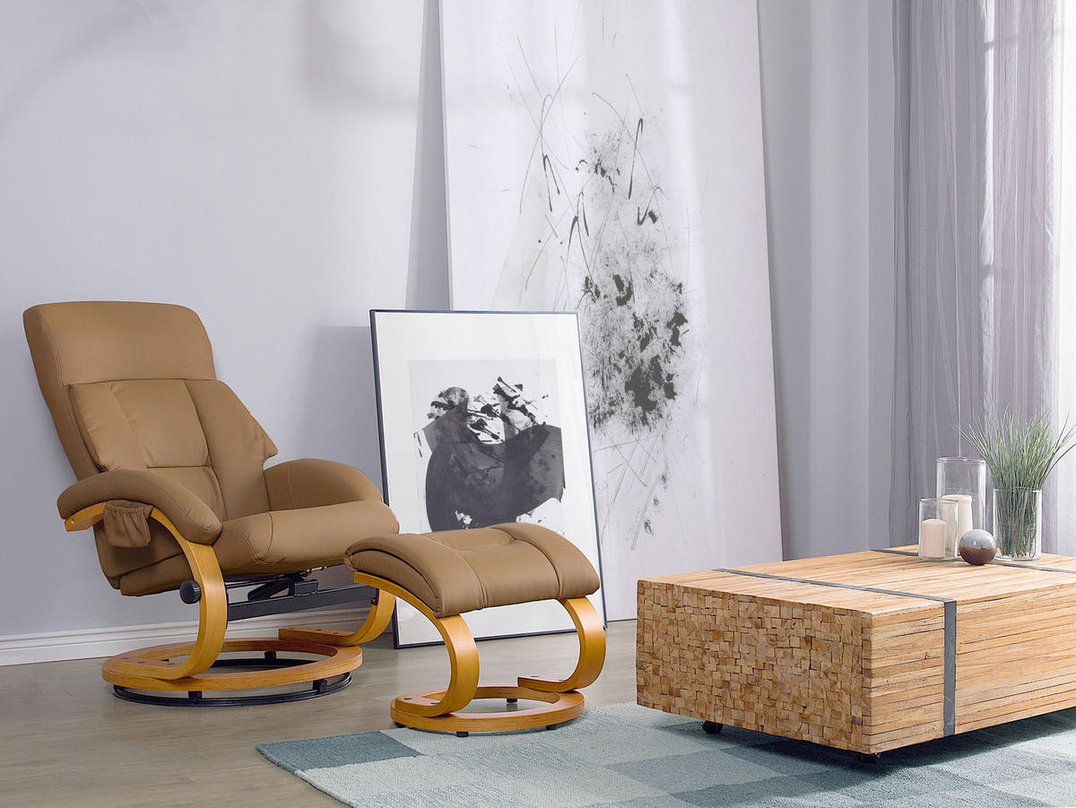 MASSAGESESSEL mit Fußhocker Kunstleder Beige Force - Beige, Holz/Textil (55/100/80cm) - Beliani