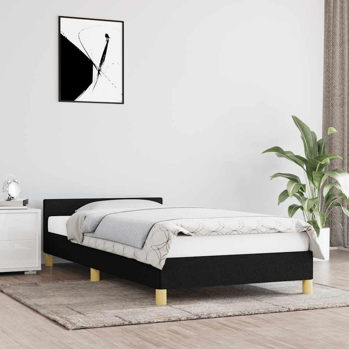 BETTGESTELL Mit Kopfteil Ohne Matratze Schwarz 90/200 Cm Stoff - Schwarz, Textil (90/200cm) - vidaXL