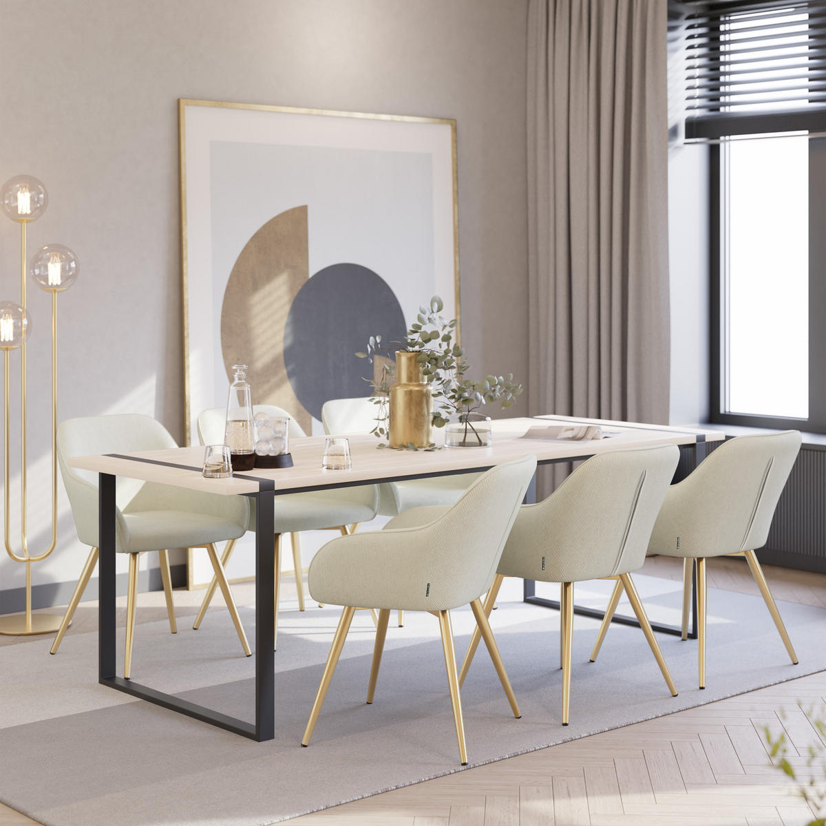ESSZIMMERSTUHL 6er Set Marilyn 58 x 62 x 82 cm creme/gold - Goldfarben/Creme, Kunststoff (62/82/58cm) - tectake