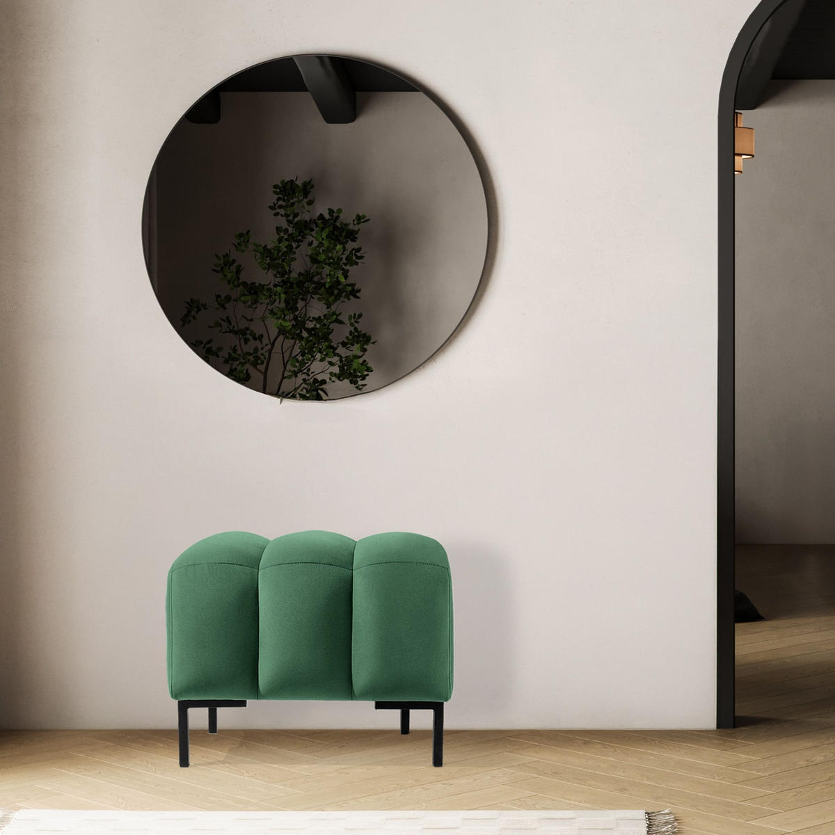 SITZHOCKER Polsterhocker PECCO, Veloursstoff - Dunkelgrün/Schwarz, Holz/Textil (60/50/50cm) - KONSIMO®