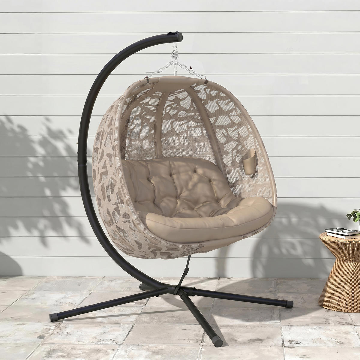 HÄNGESESSEL, Stahl, Polyester, Sand - Sandfarben, Kunststoff/Metall (103/172/130cm) - Outsunny