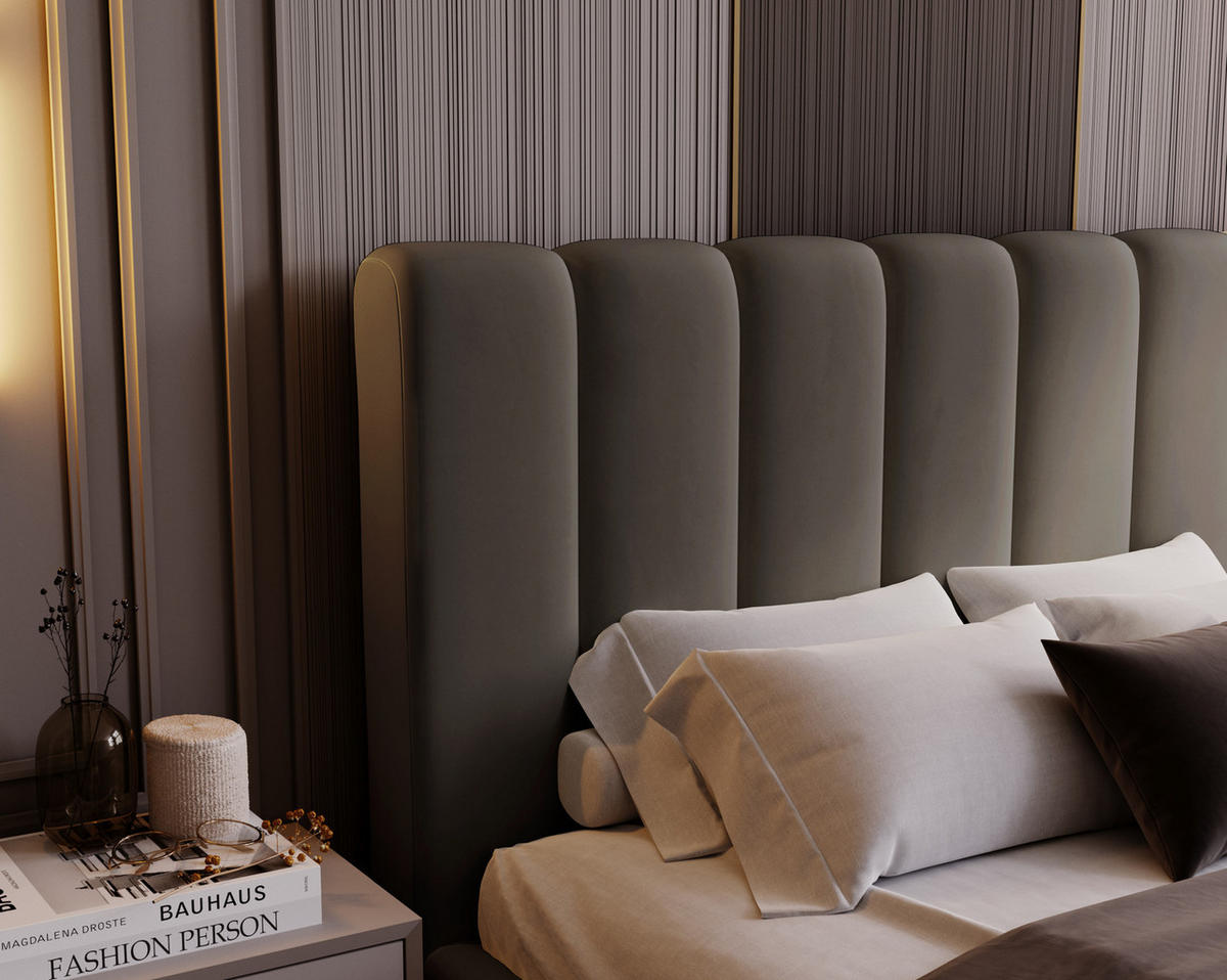 DOPPELBETT 180x200 Valetta mit Bettkasten, Velvet Dunkelgrau - Dunkelgrau, Holz/Textil (180/200cm) - Emporius