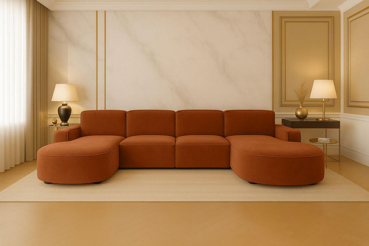 ECKSOFA Cursal Round U-Form, Stoff Salvador, Braun - Braun, Holz (364/166cm) - Kaiser Möbel