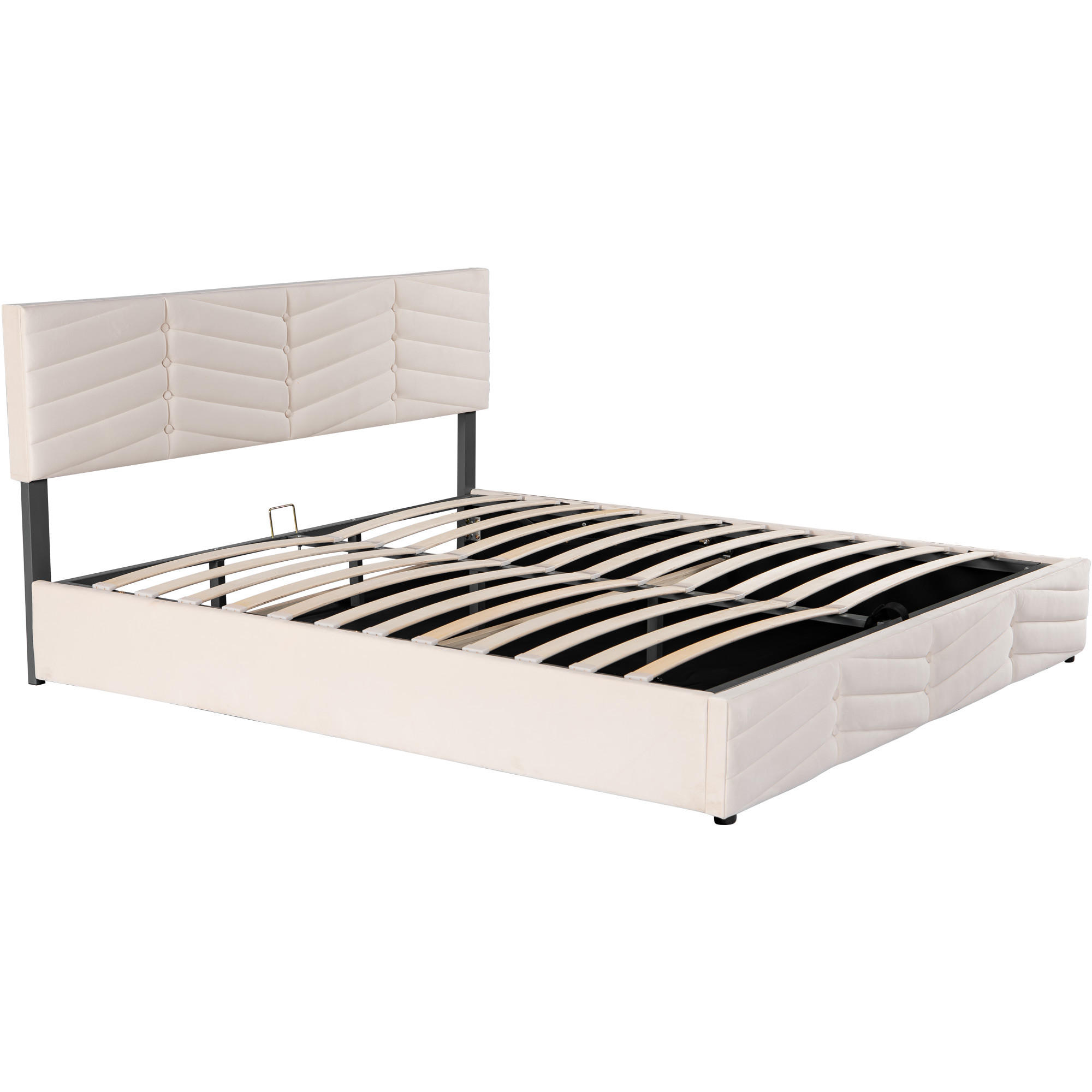 POLSTERBETT aus Samt 160x200 cm in Beige mit Bettkasten & verstellbarem Kopfteil - Beige, Textil (160/200cm) - Modfu