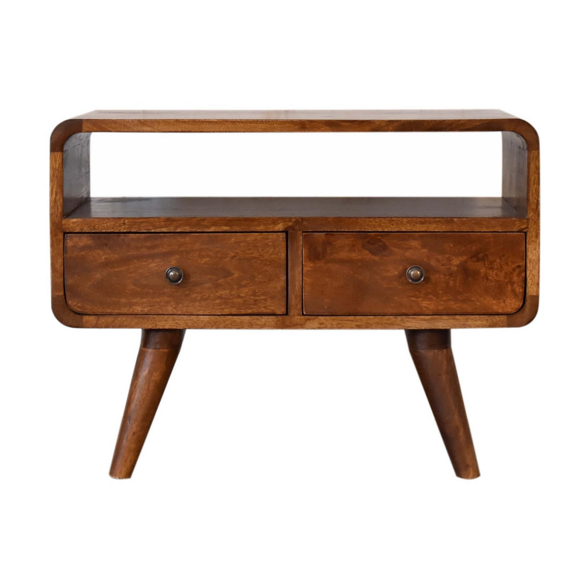 MEDIENANLAGE TV-Schrank aus Massivholz, 2 Schubladen, 1 offenes Regal, nordische Beine, Braun - Messingfarben/Braun, Holz/Metall (60/45/30cm) - Artisan Furniture