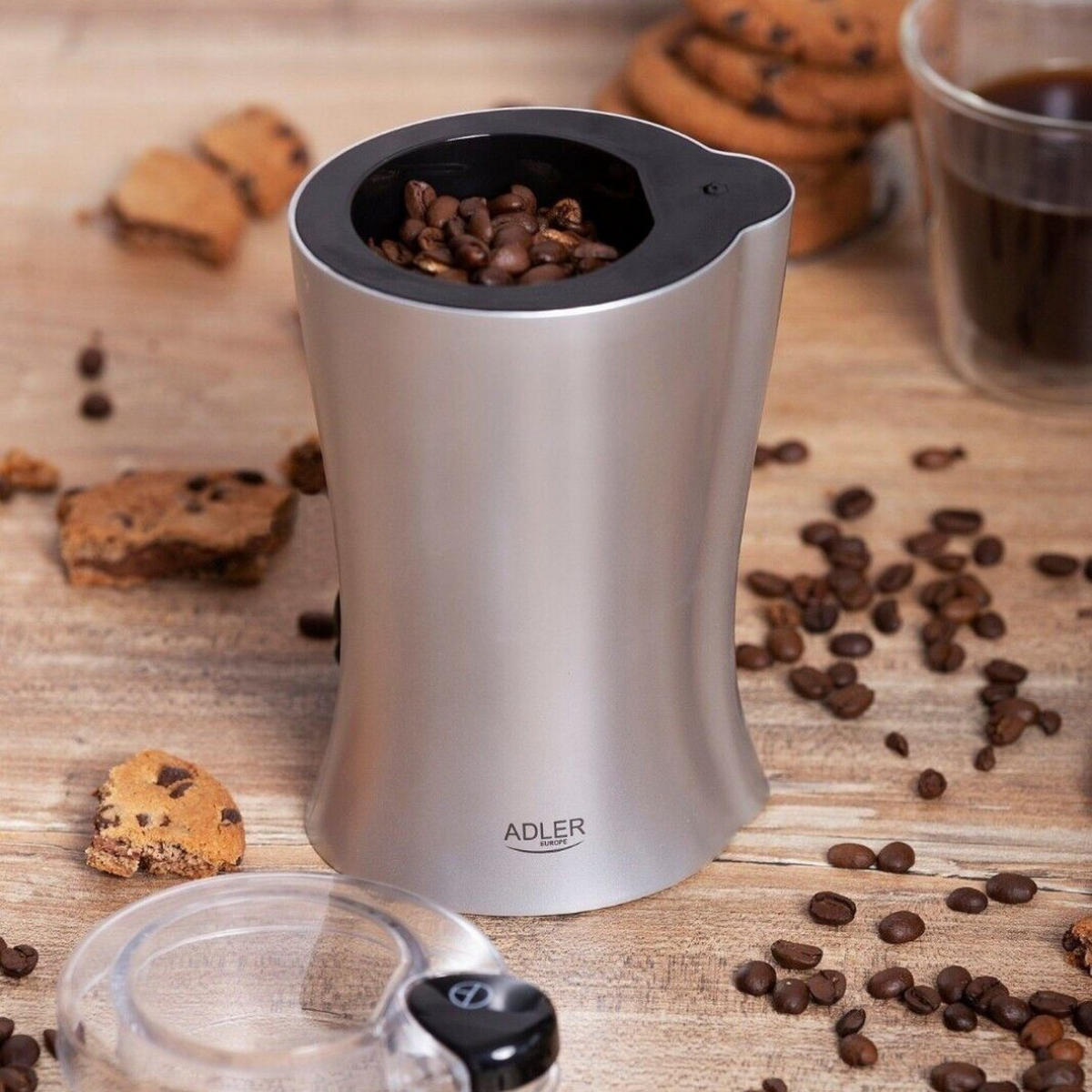 KAFFEEMÜHLE, Elektrisch, 150W, 70g Füllmenge, Edelstahl Mahlwerk, Kaffee, Espresso, Gewürze, Nüsse, Haushalt, Küchenmaschine, Silber, Bohnen, Aroma - Silberfarben/Schwarz, Kunststoff (10/18/10cm) - Adler