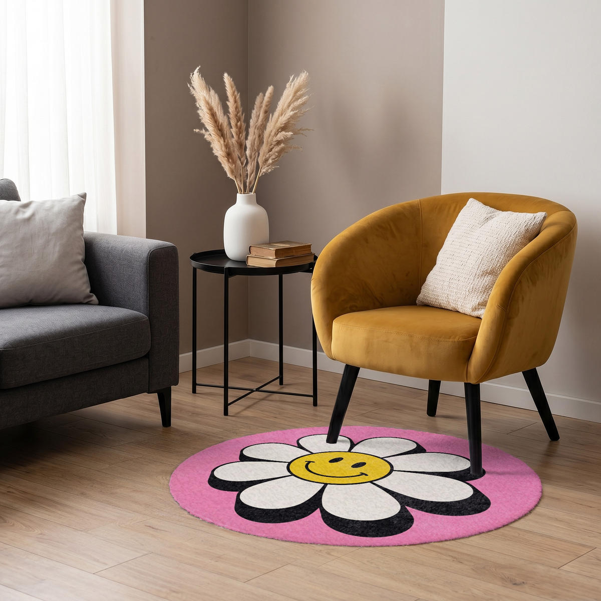 KOBERCE - Smajlík - Kvetina - ružová - 90x90 cm - pink, textil/plast (90/90cm) - OnlyWow