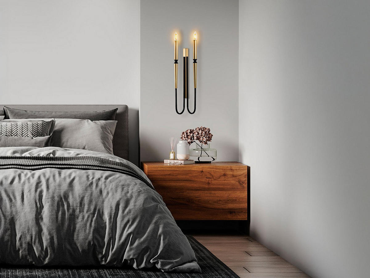 WANDLAMPE - 18 cm x 12 cm - metall - schwarz, goldfarben Ovyla - Goldfarben/Schwarz, Metall (18/58/12cm) - Vente-Unique