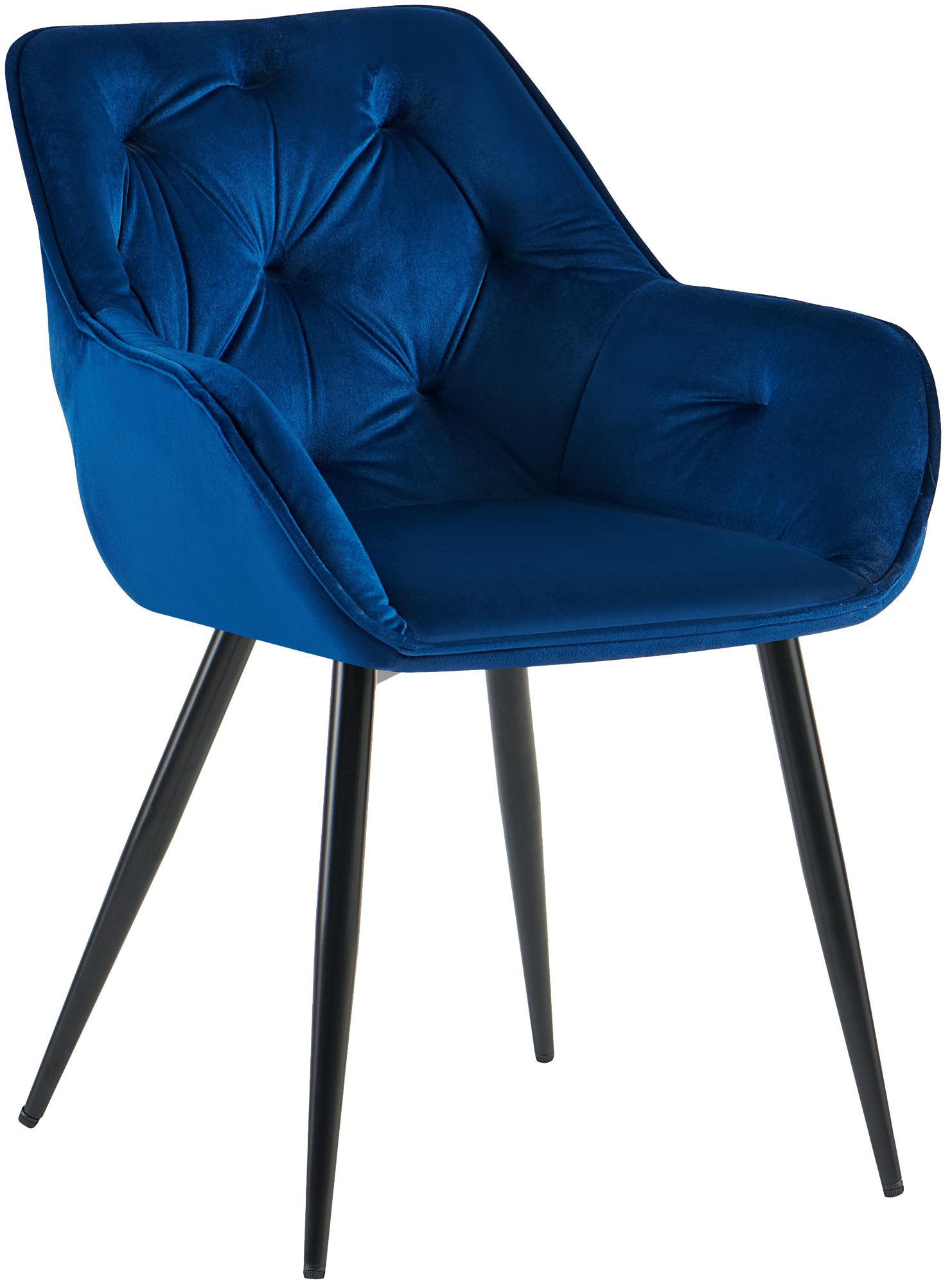 ARMLEHNENSTUHL Samt Blau - Blau/Schwarz, Textil/Metall (56/81/58cm) - CLP
