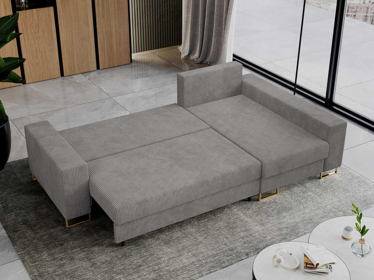 ECKSOFA Dorian Cord Hellgrau - Goldfarben/Hellgrau, Textil/Metall (242/138cm) - MKS