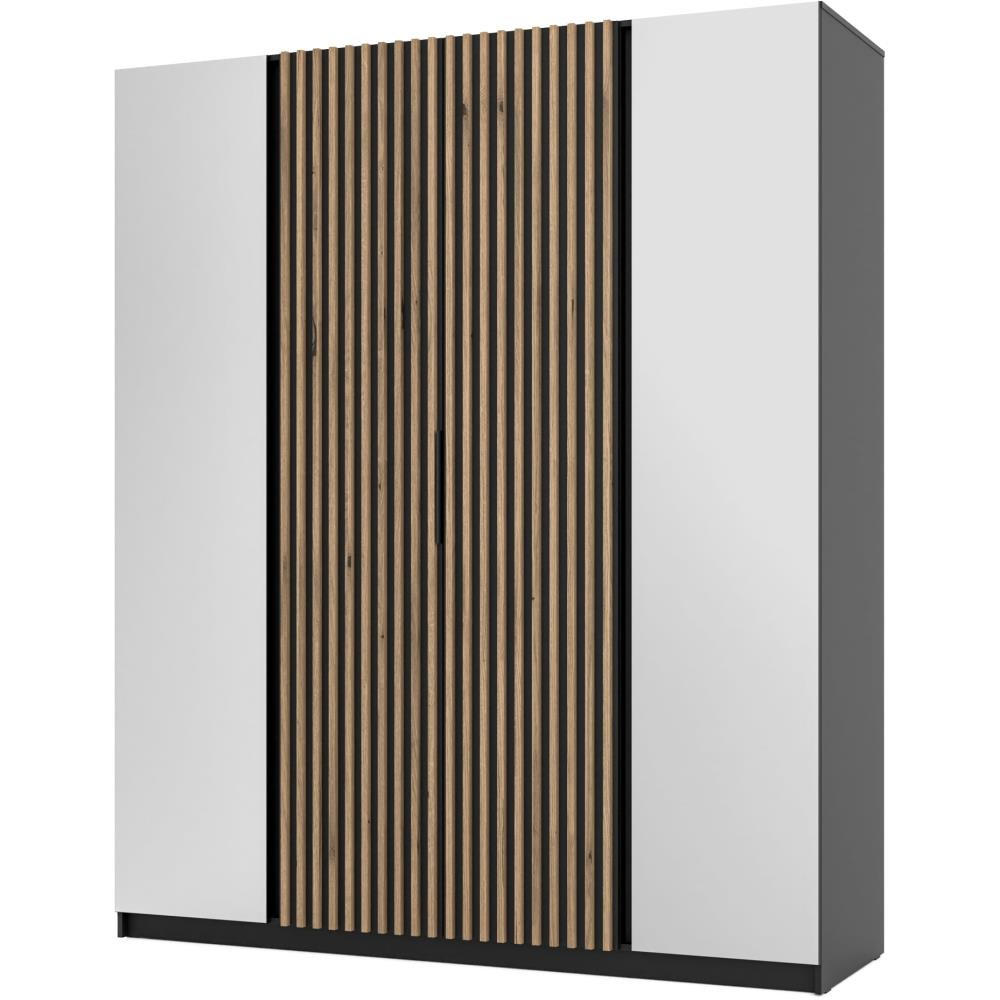 DREHTÜRENSCHRANK Kaya 200/62/239 4-Türig mit zwei Spiegel - Eichefarben/Schwarz, Holzwerkstoff (200/239/62cm) - Beautysofa
