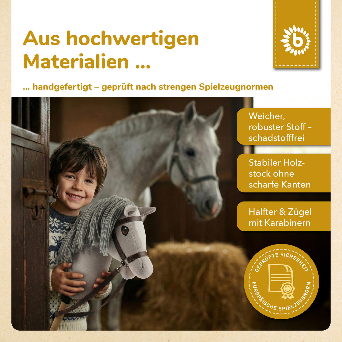 HOBBY-HORSE Steckenpferd Grau Größe M mi - Grau, Textil (35/79cm) - Bieco Spielwaren