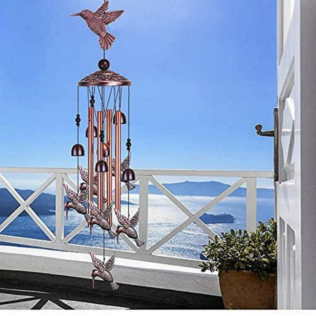 WINDSPIEL Vogel-Design Kupfer-Optik mit 4 Rohren - Bronzefarben, Metall (88.9/11.2/11.2cm)